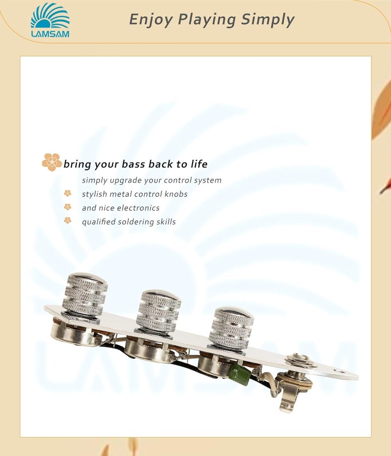 LAMSAM Store 𝙋𝙧𝙚𝙬𝙞𝙧𝙚𝙙 𝘾𝙤𝙣𝙩𝙧𝙤𝙡 𝙋𝙡𝙖𝙩𝙚 for Jazz Bass Guitar, Loaded Guitar Control Board Wired with Alpha Potentiometers Full Contact Output Jack, As Luthier's Replacement Parts, Chrome-02 - Image 4
